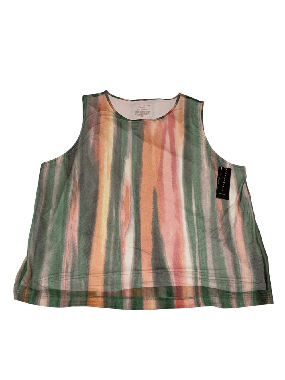 Investments Woman Sleeveless Striped Watercolor Tank Top Shell Multi Green Pink